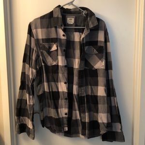 Black/grey/white checkered mens long sleeved shirt